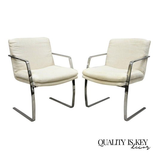 Mid Century Modern BRNO Style Chrome Cantilever Lounge Arm Chairs (B) - a Pair