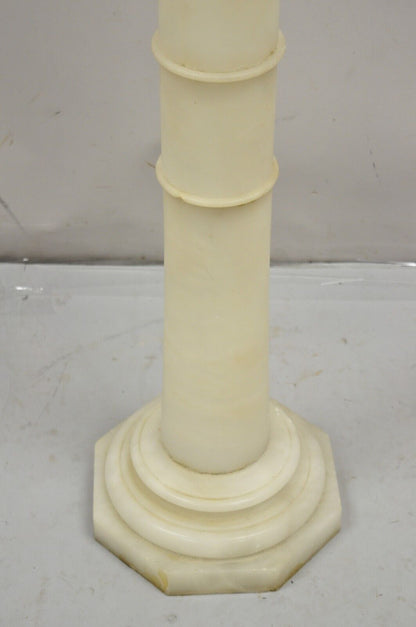 Antique Alabaster Marble Empire Style Carved Column Pedestal Plant Stand