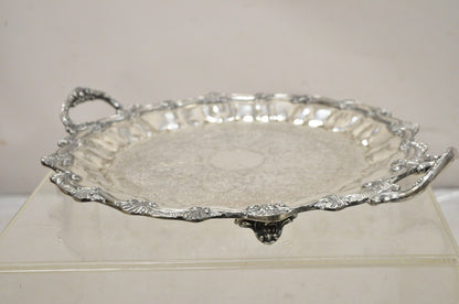 Vintage Victorian Style Silver Plated Scalloped Edge Round Serving Platter Tray