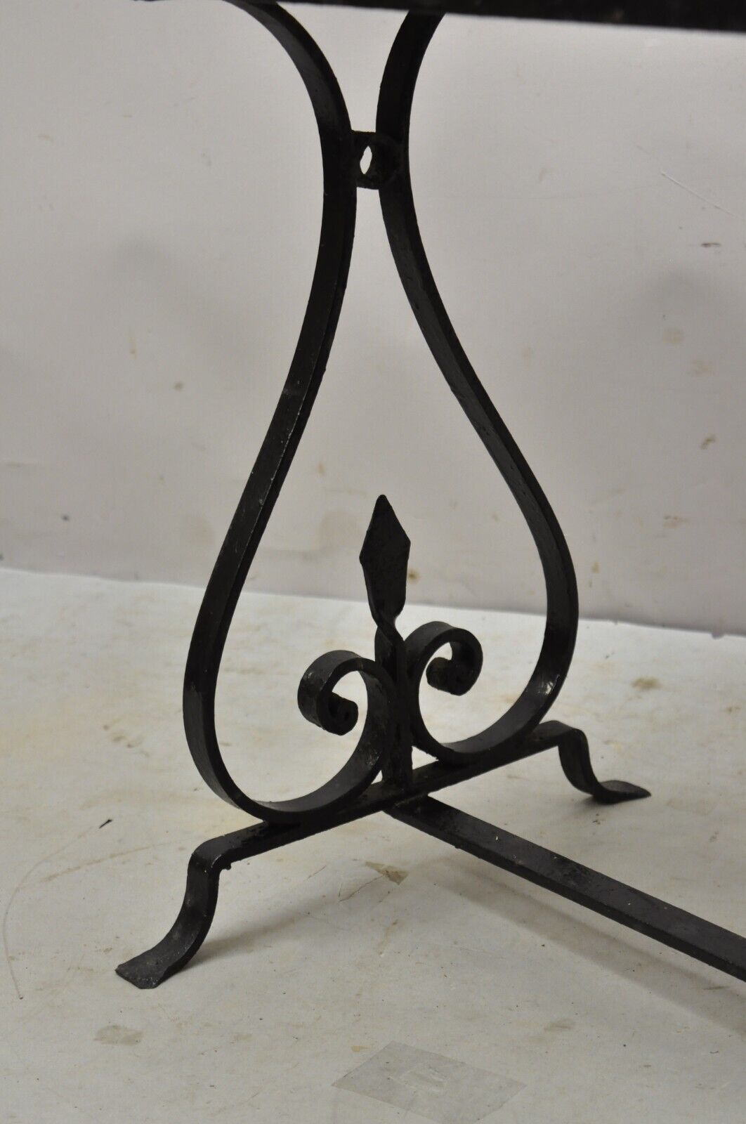 Antique Art Nouveau Wrought Iron Small Side Table with Duck Geese Tile Top