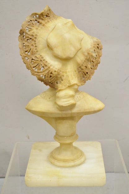 Antique Victorian Carved Italian Alabaster Woman Bust Statue att Adolfo Cipriani