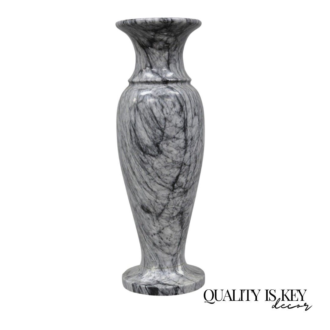 Italian Classical Carved Marble Black & White Urn Form 22" Tall Vase Vessel