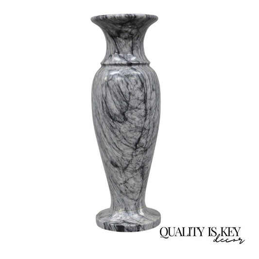 Italian Classical Carved Marble Black & White Urn Form 22" Tall Vase Vessel