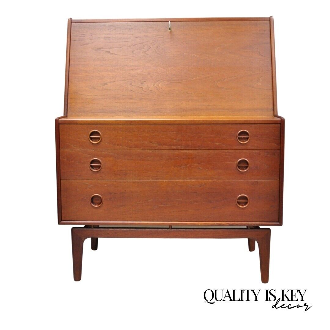 Mid Century Danish Modern Arne Hovmand Olsen MK Teak Drop Front Secretary Desk