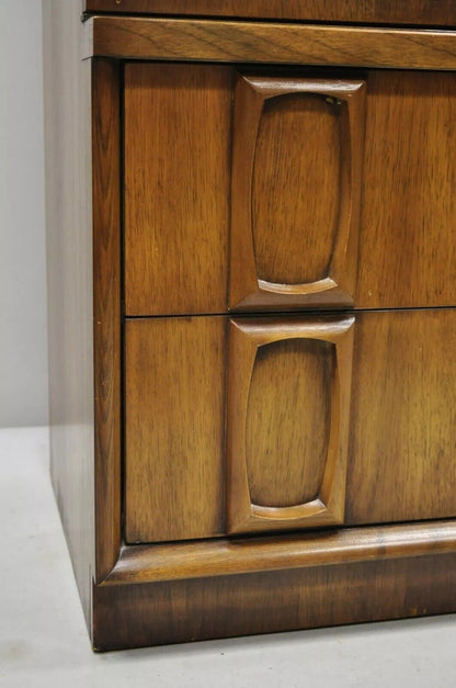 Vintage Mid Century Modern Sculpted Walnut Tall Chest Dresser Armoire Cabinet