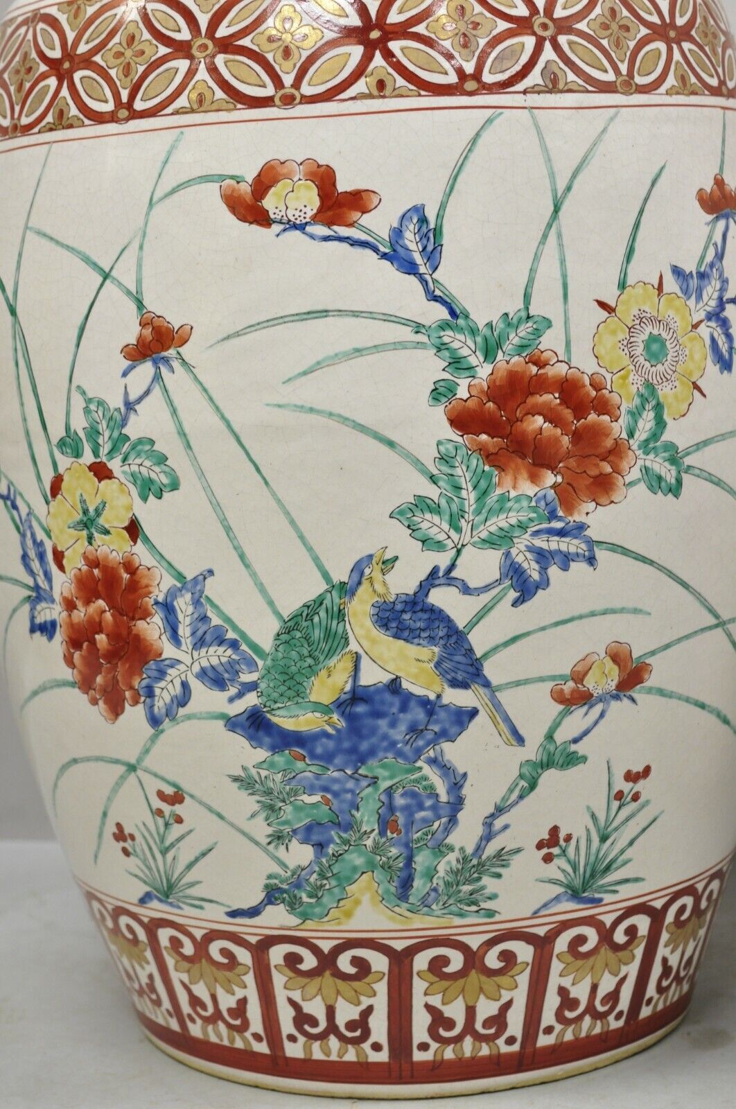 Vintage Porcelain Ceramic Chinoiseries Oriental Red Blue Garden Seat - a Pair