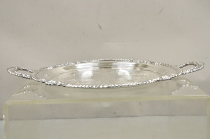 Vintage Sheffield Victorian Style Silver Plated Round Twin Handle Platter Tray