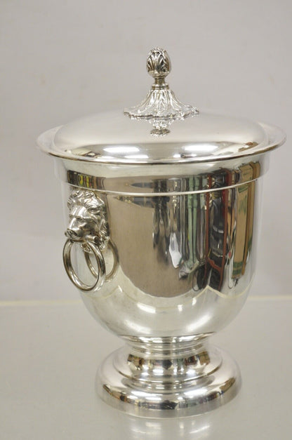 Vintage Saks Fifth Avenue Silver Plated Regency Lion Head Lidded Ice Bucket