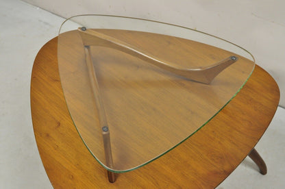 Vintage Mid Century Modern Sculpted Walnut Kagan Style Floating Glass Side Table