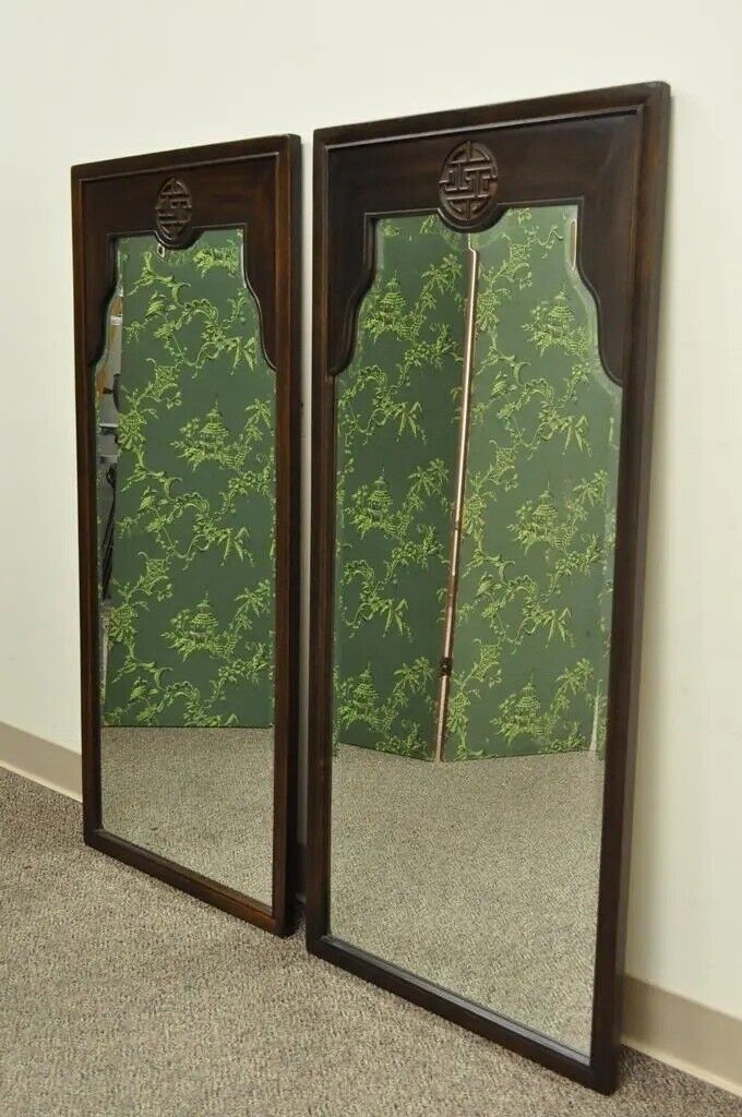 Vintage Drexel Chinoiserie Oriental Asian Ming Style Wall Mirrors - a Pair
