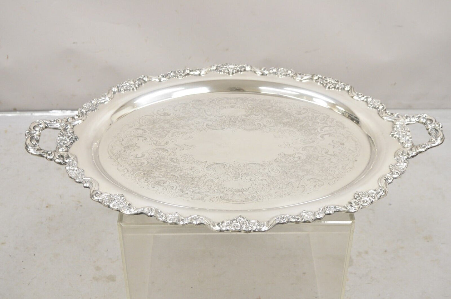 EPCA Poole Silver Co 400 Lancaster Rose Large Silver Plated Serving Platter Tray