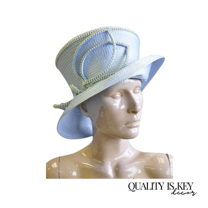 Sky Blue Beaded Ribbon Church Derby Top Hat Attributed to Shellie McDowell