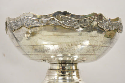 Vintage Silver Plated Art Deco Style Punch Bowl with Repeating Crane Birds