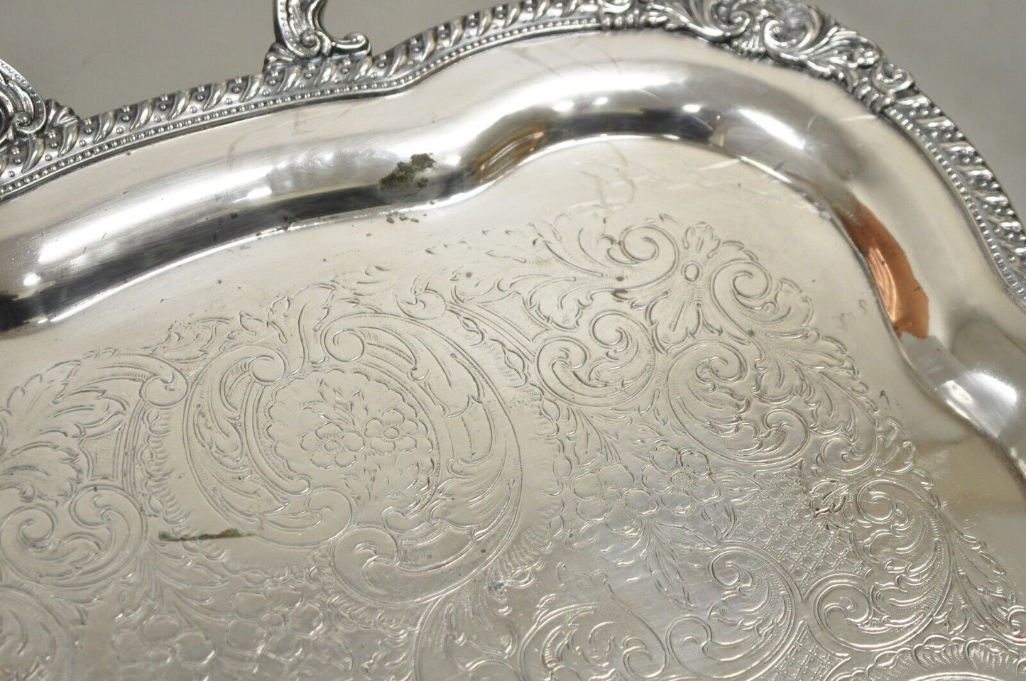 Antique English Victorian Large Silver Plated Scalloped Serving Platter Tray