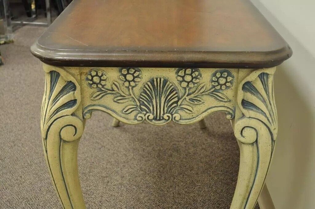 Vintage Louis XV French Country Style Shell Carved 2 Drawer Console Hall Table