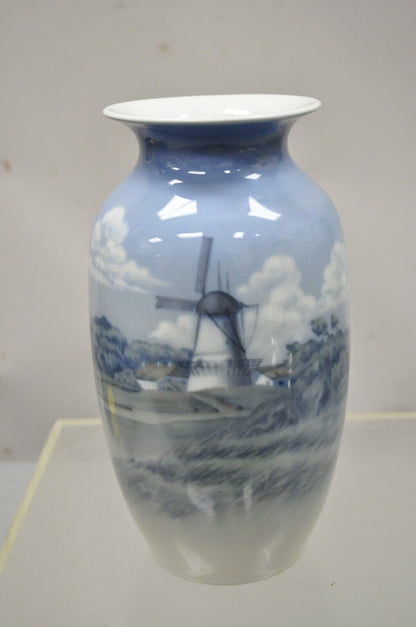 Antique Royal Copenhagen 13" Blue White Porcelain Windmill Vase 2634 2983