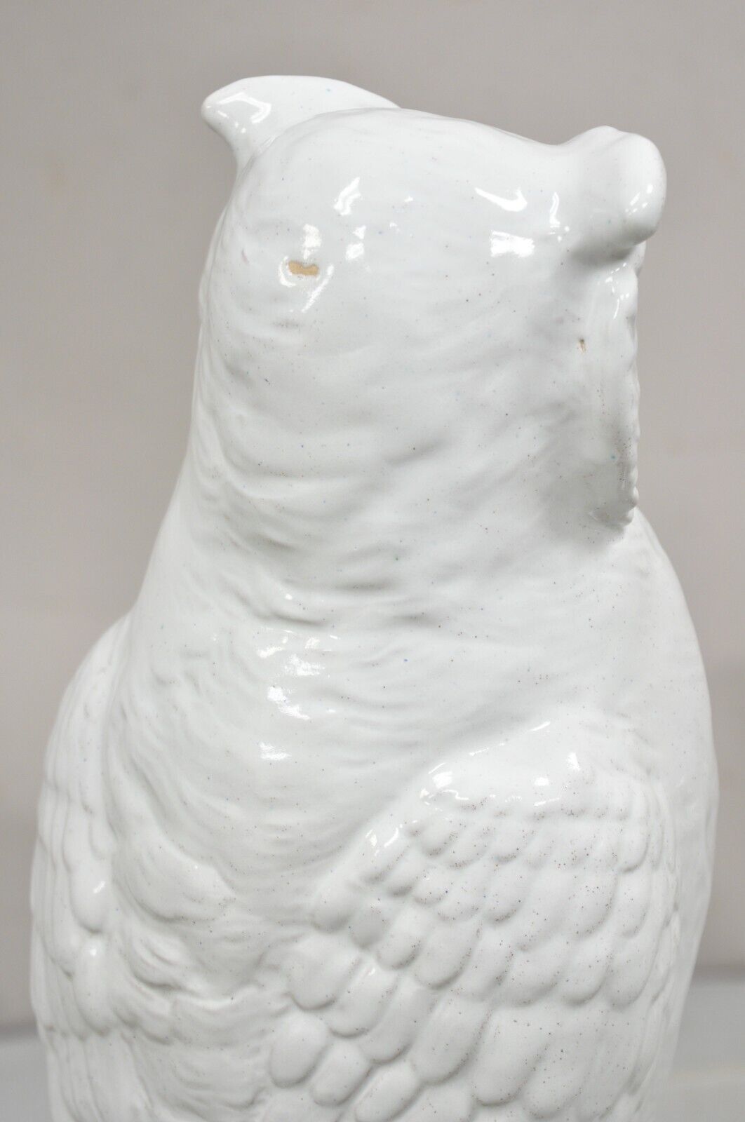 Vintage Italian Hollywood Regency Terracotta Glazed White Owl Figure Sculpture