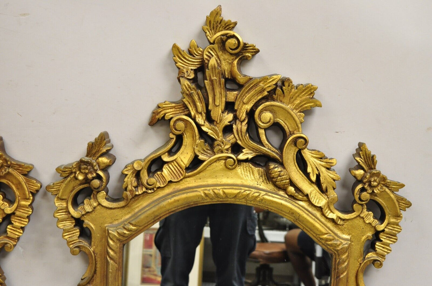 Vintage French Louis XV Rococo Style Ornate Gold Wall Mirrors - a Pair