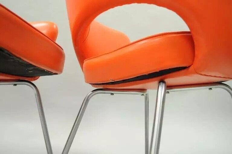 Early Vintage Eero Saarinen for Knoll Orange Vinyl Executive Arm Chairs - a Pair