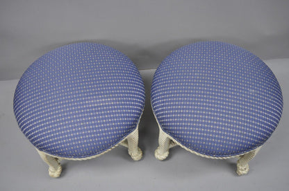 Vintage Napoleon III Style Hollywood Regency White Rope & Knot Stools - a Pair