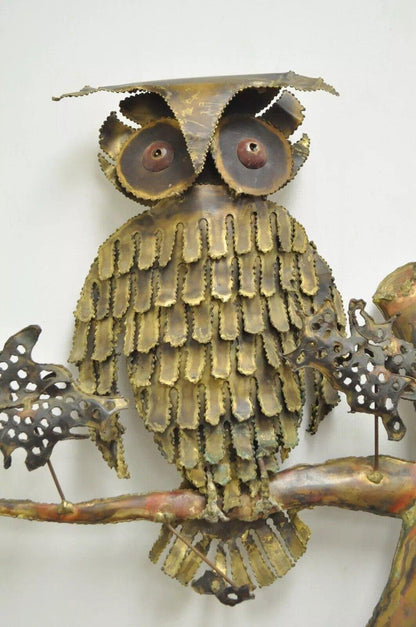 Vintage Mid Century Modern Curtis Jere Style Brutalist Owl Wall Art Sculpture