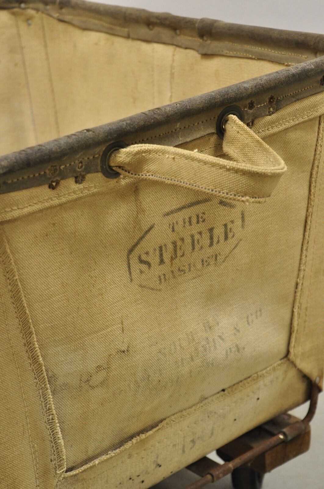 Vintage Industrial Canvas Rolling Storage Laundry Bin by Steel on Wheels