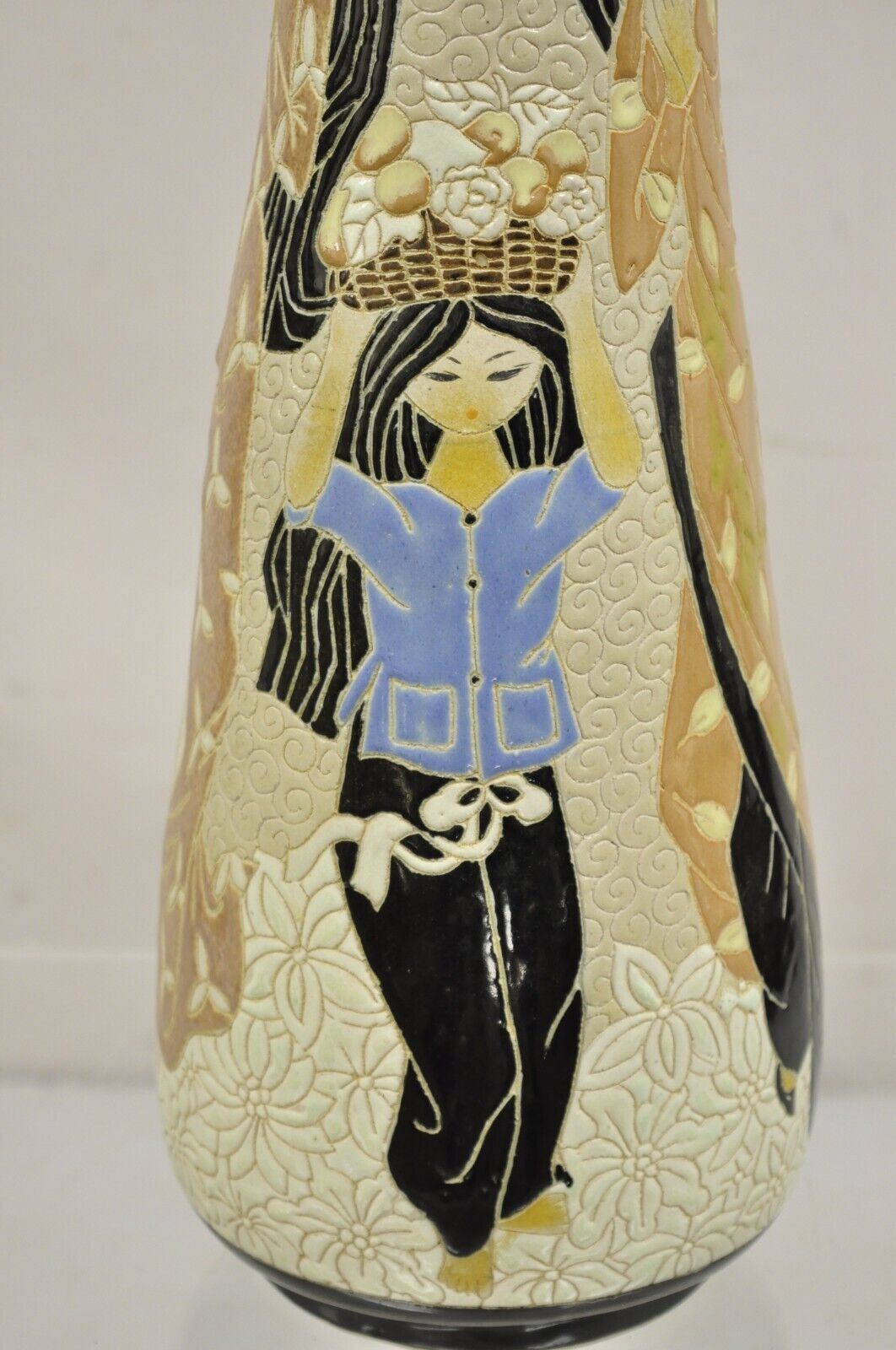 Vintage Dona Vietnamese Mid Century Modern Figural Women Studio Pottery 18" Vase