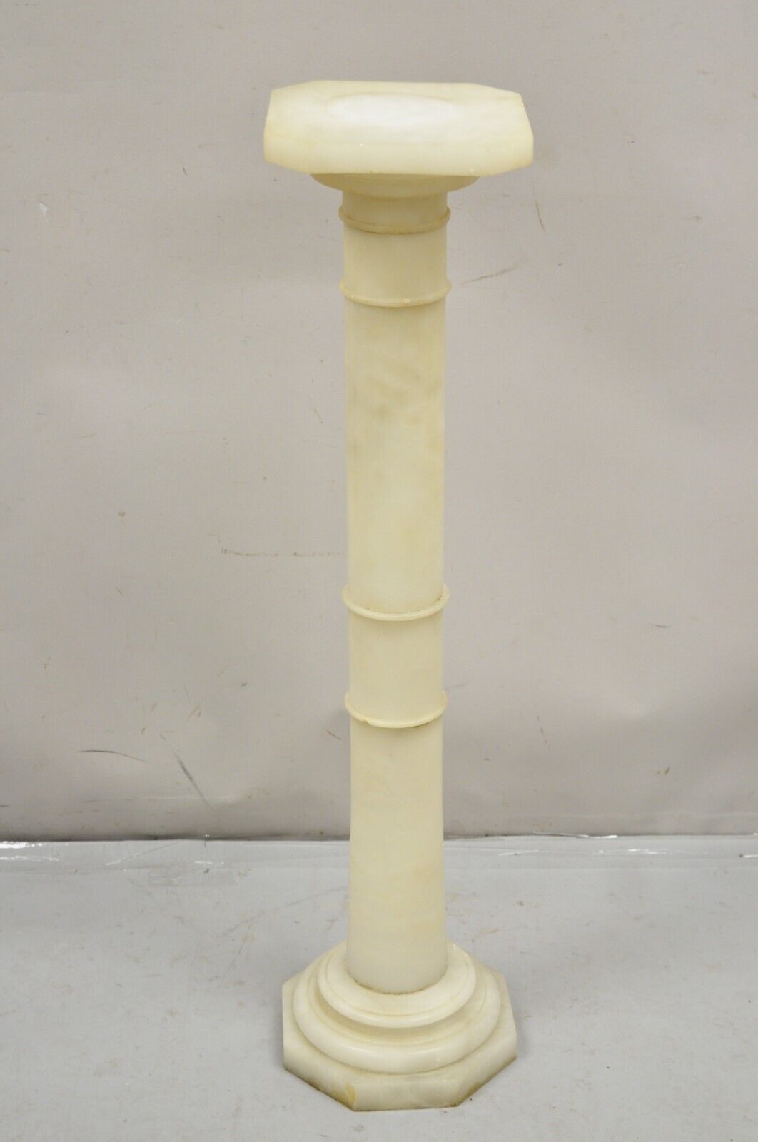 Antique Alabaster Marble Empire Style Carved Column Pedestal Plant Stand