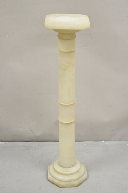 Antique Alabaster Marble Empire Style Carved Column Pedestal Plant Stand