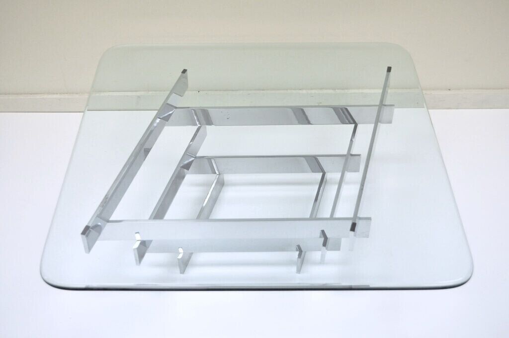 Vintage Mid Century Modern Paul Mayen Habitat Chrome Stack Glass Coffee Table