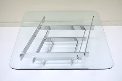 Vintage Mid Century Modern Paul Mayen Habitat Chrome Stack Glass Coffee Table