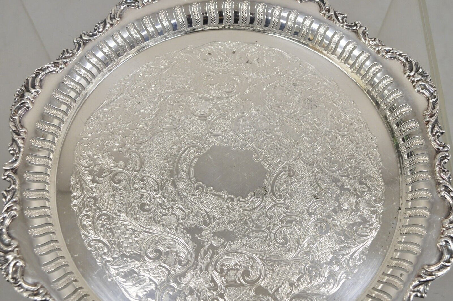 Vintage Oneida LTD Ascot Victorian Style Silver Plated Round Platter Tray