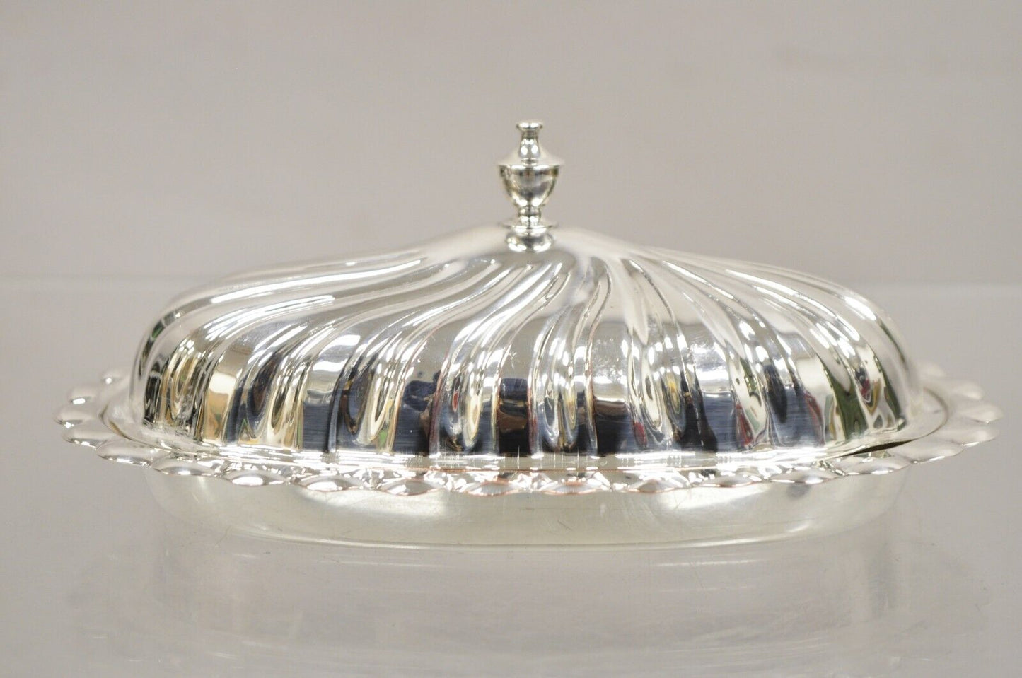 Vintage Sheffield Victorian Style Silver Plated Spiral Covered Butter Dish