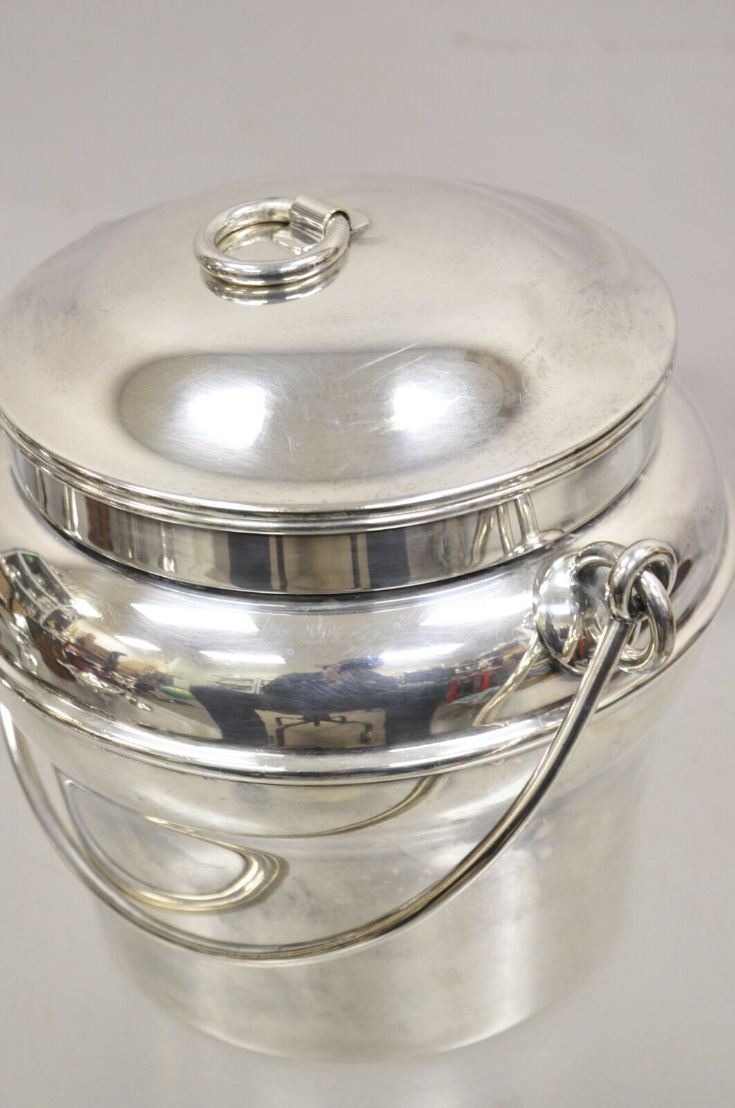 Vintage Fisher K308 Modern Silver Plated Lidded Ice Bucket with Glass Liner