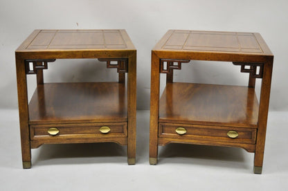 Century Furniture Chinoiserie Fretwork Wooden Side Lamp End Tables - a Pair