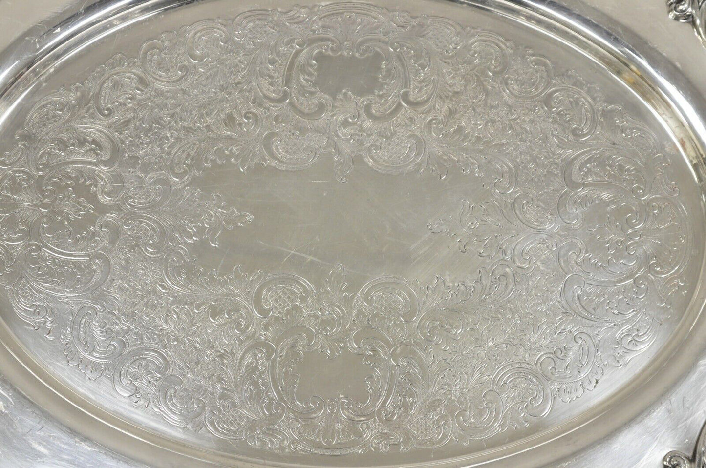 Vintage WSB English Victorian Style Oval Silver Plated Serving Platter Tray