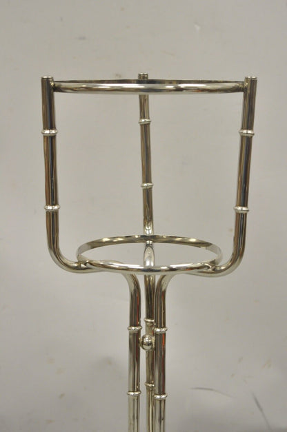 Vintage Hollywood Regency Chrome Faux Bamboo Champagne Bucket Ice Chiller Stand