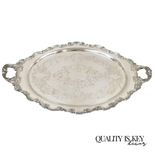 Antique Victorian Silver Plated English Large Oval Fancy Serving Platter Tray