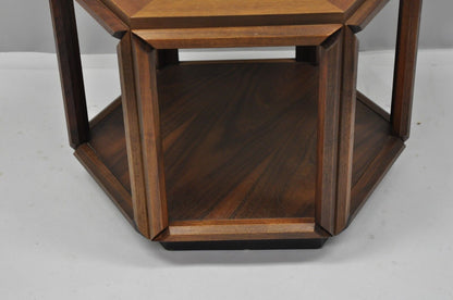 John Keal Brown Saltman Burl Wood Hexagon Mid Century Modern Side Table Set of 3