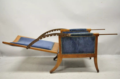 19th C Italian Biedermeier Mahogany Reclining Lounge Chair w/ Cast Iron Hardware