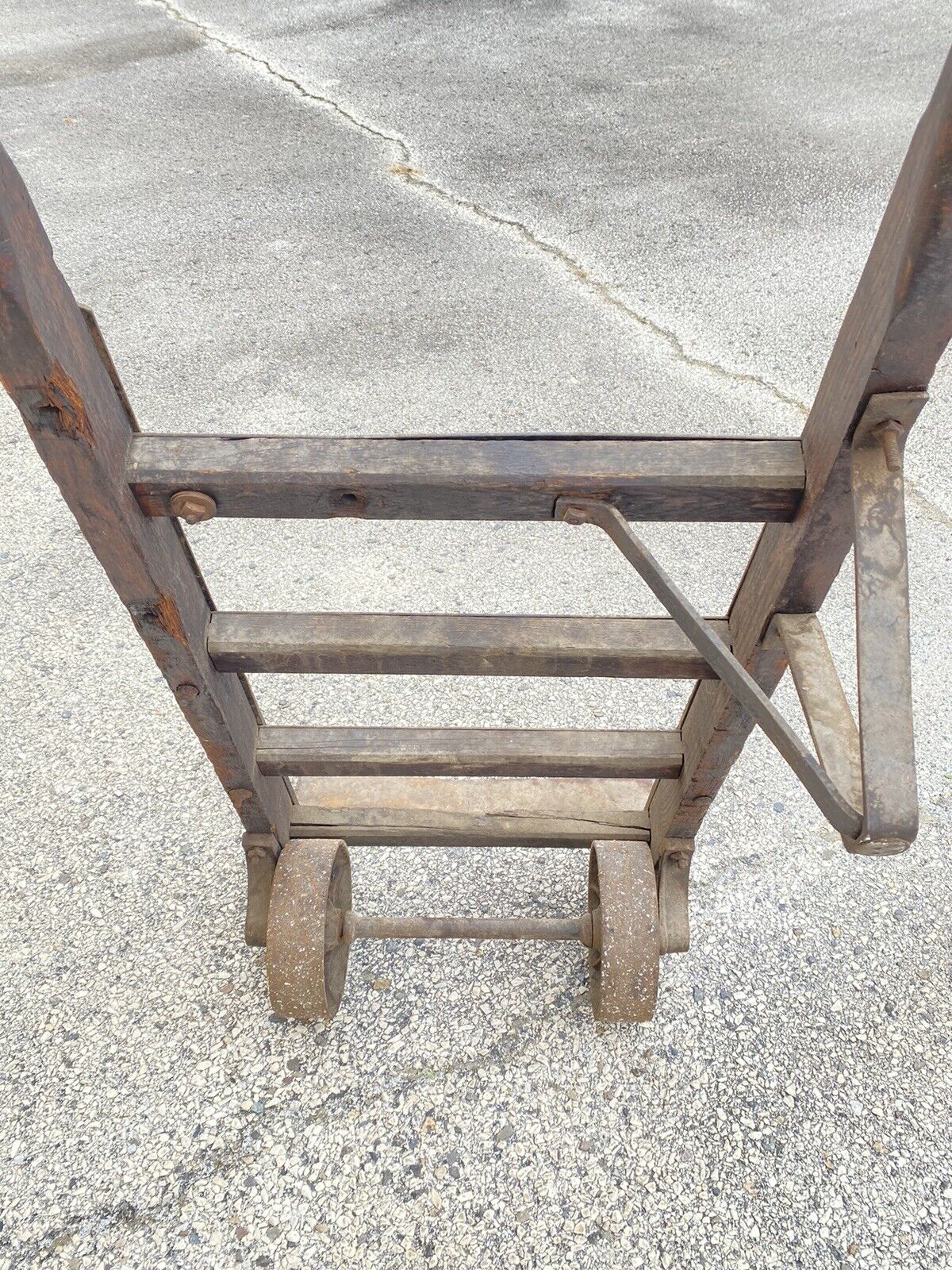 Antique Industrial Modern Vintage Factory Hand Truck Oak Wood and Iron Metal