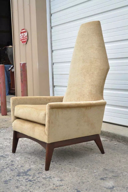 Mid Century Modern Adrian Pearsall Style Beige Diamond Back Walnut Lounge Chair