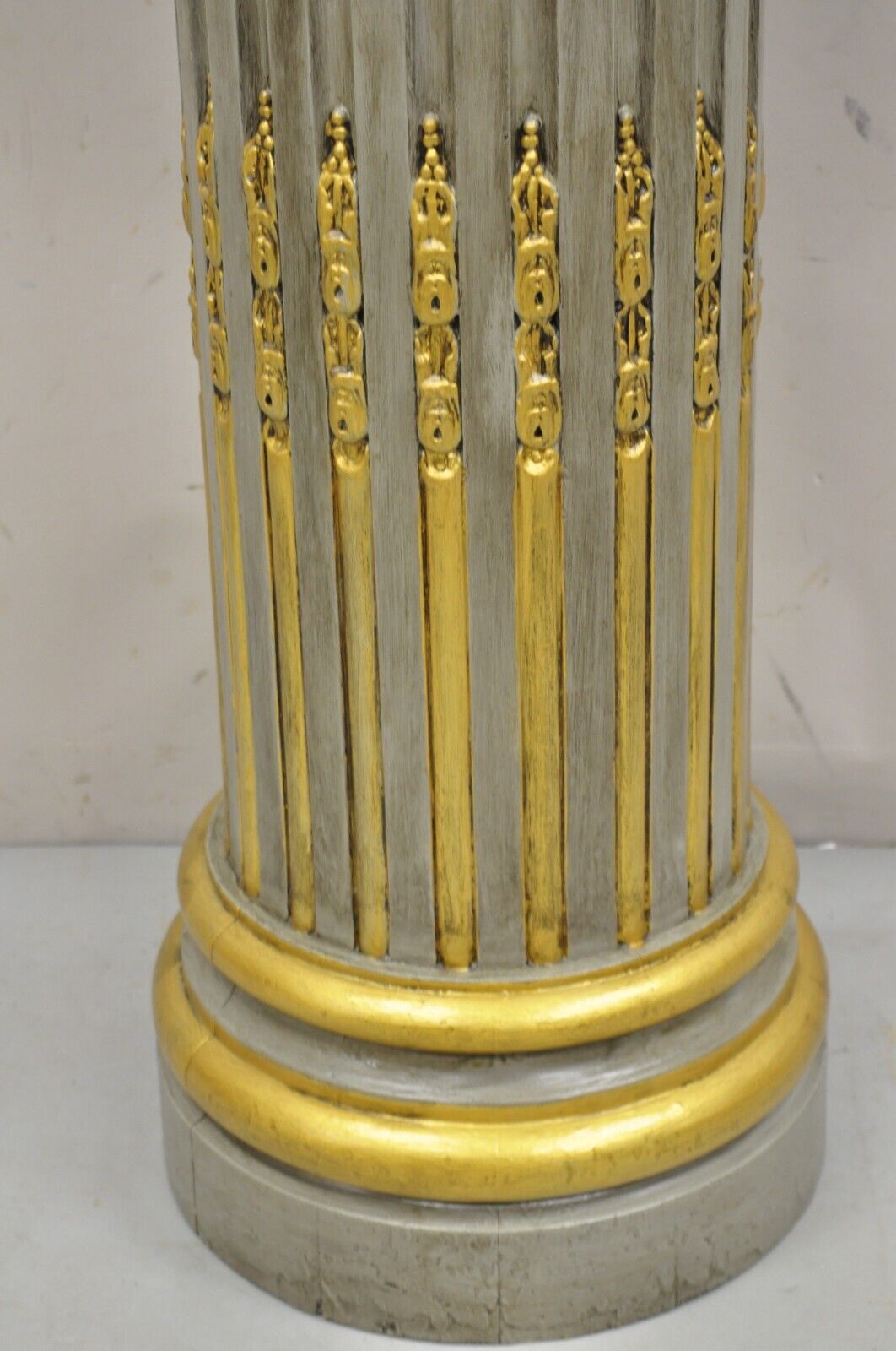 Italian Neoclassical French Empire Grey & Gold Painted Wooden Column Pedestal