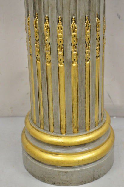 Italian Neoclassical French Empire Grey & Gold Painted Wooden Column Pedestal