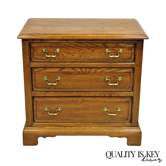 Ethan Allen Canterbury Oak Wood Colonial Style 3 Drawer Nightstand Bedside Table