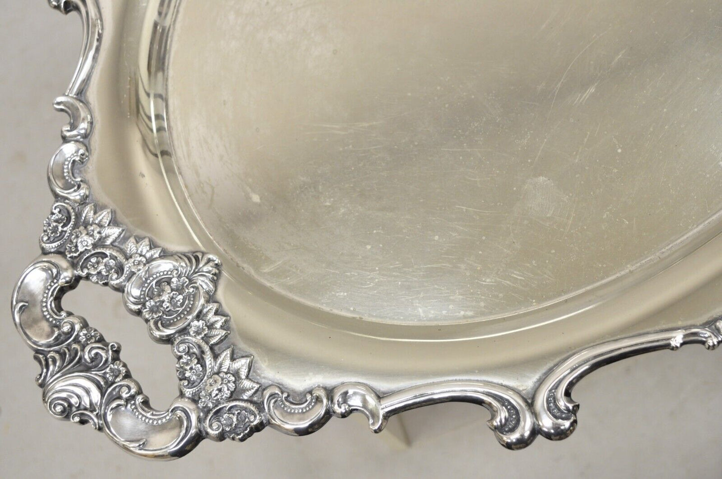 Vintage Miyata English Victorian Silver Plated Oval Floral Repousse Platter Tray