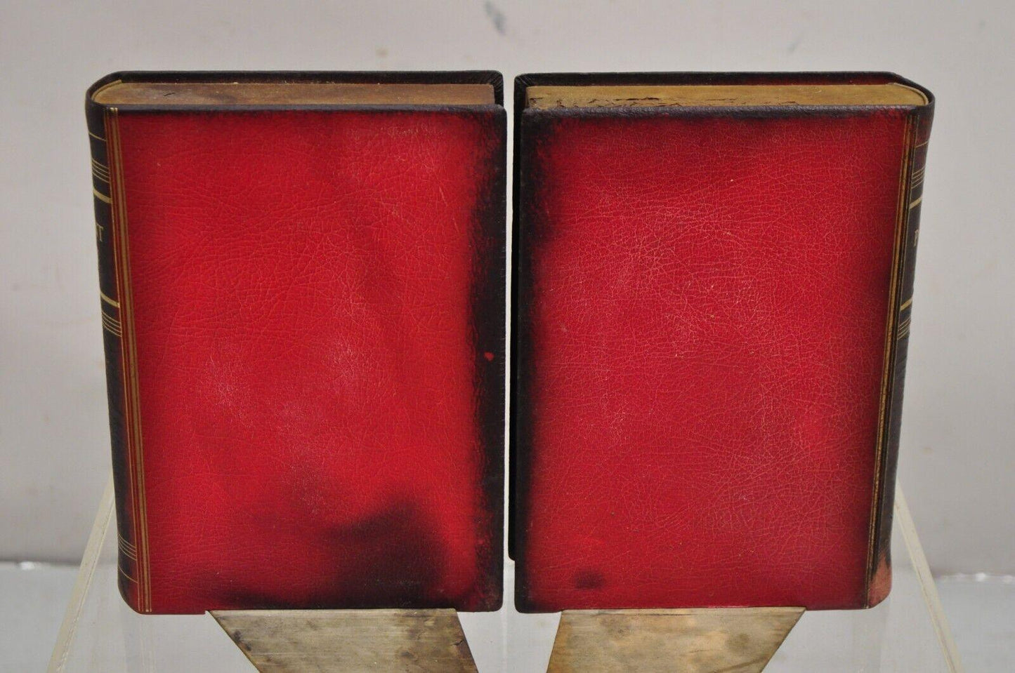 Vintage Italian Red Leather Bound "Patent Law" Faux Book Bookends (B) - Pair