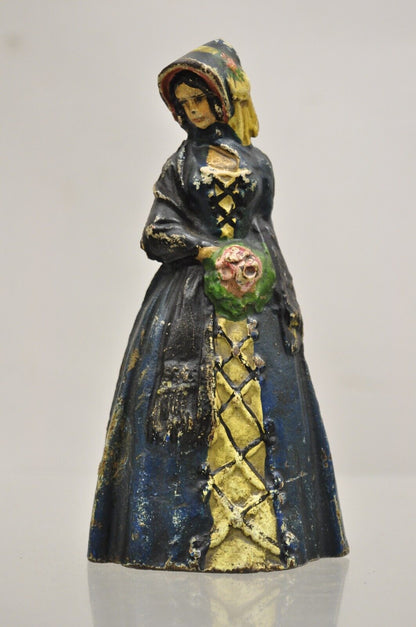 Antique Victorian Cast Iron Figural Colonial Woman Painted Door Stop