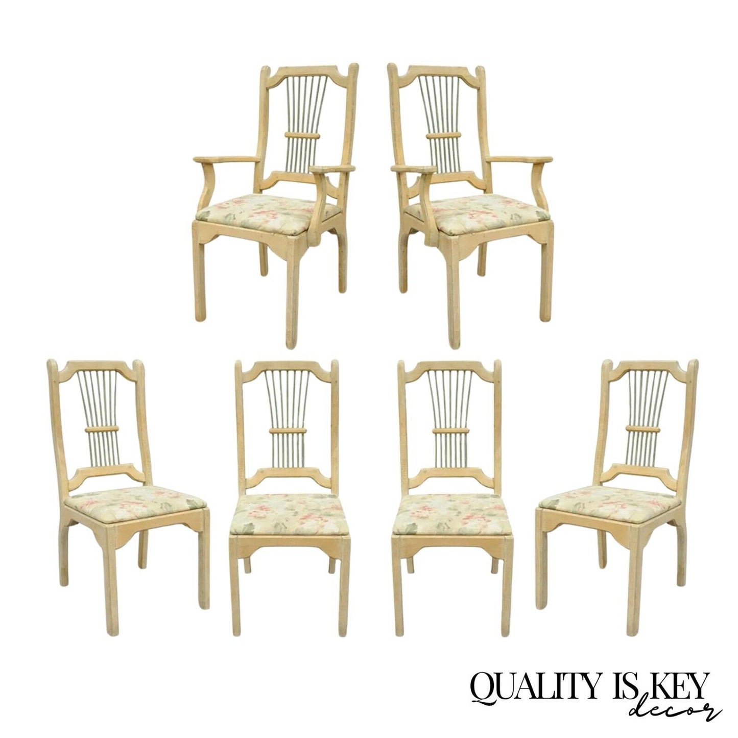 Vintage French Country Provincial Style Solid Wood Dining Room Chairs - Set of 6