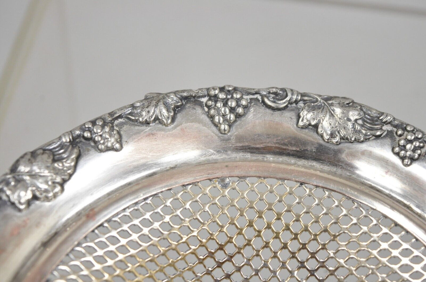 English Edwardian Silver Plated Wreath Design Small Mesh Basket Candy Dish -Pair